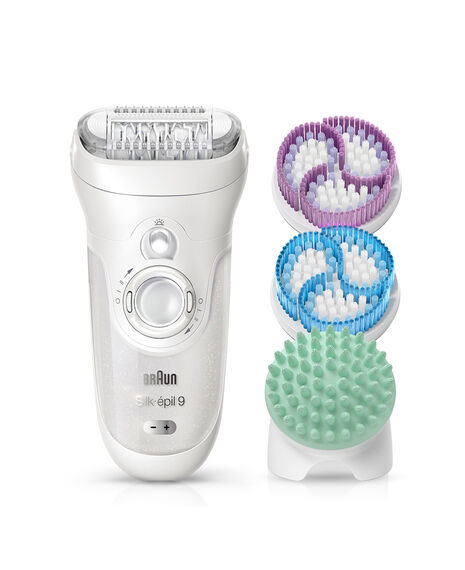 Silk Epil 9 Wet/Dry Epilator 4 in 1 Hair Removal and Exfoliation System with 12 extras incl Facial Brush